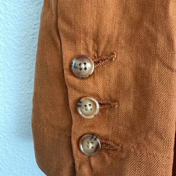 🌻 Evereve Alexa Double Breasted Linen Blend Blazer Size S in Camel - Picture 2 of 9